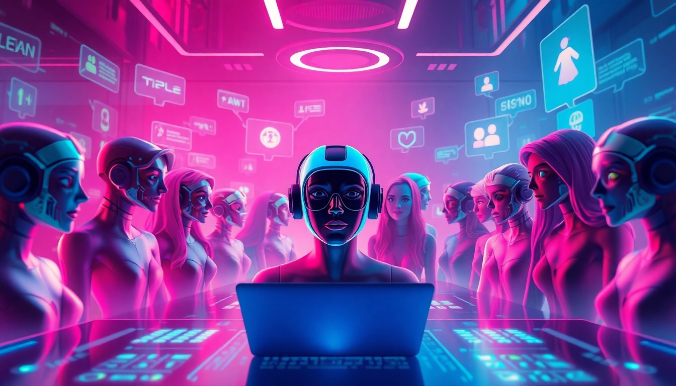 Engaging AI porn chat with vibrant characters and glowing interface.