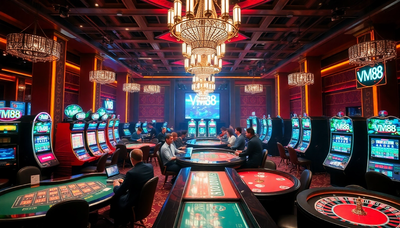Players enjoying thrilling games at VM88 casino, showcasing exciting gambling elements.