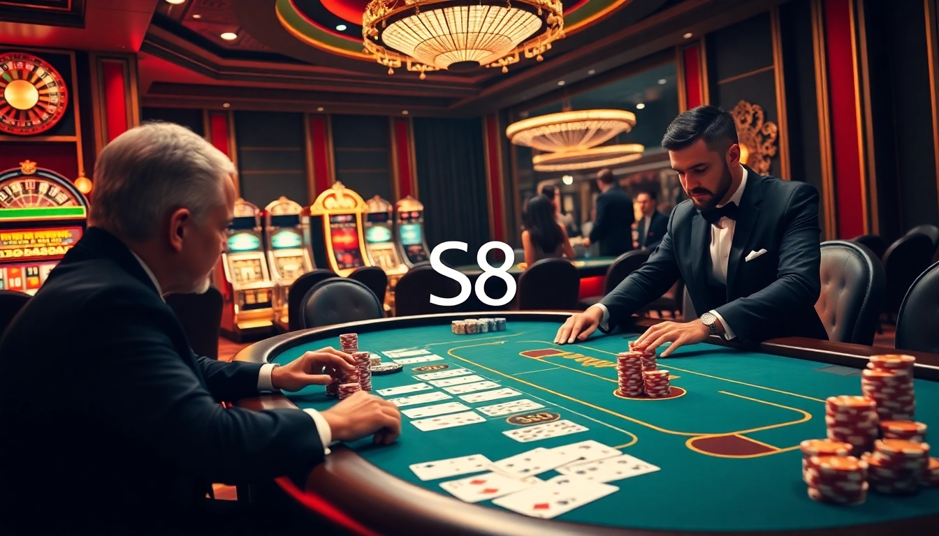 S8 casino players enjoying a thrilling blackjack game at a luxurious table.