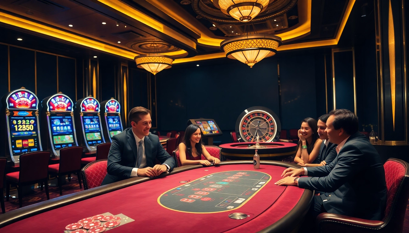 Players enjoying high-stakes poker action at https://luck8.plus/ casino, showcasing excitement and luxury.