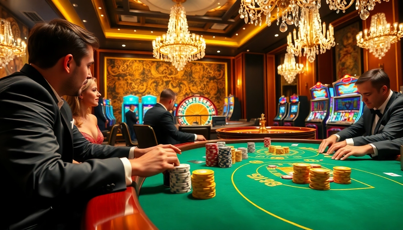 Players engaging at a high-stakes BJ38 poker table with chips and cards.
