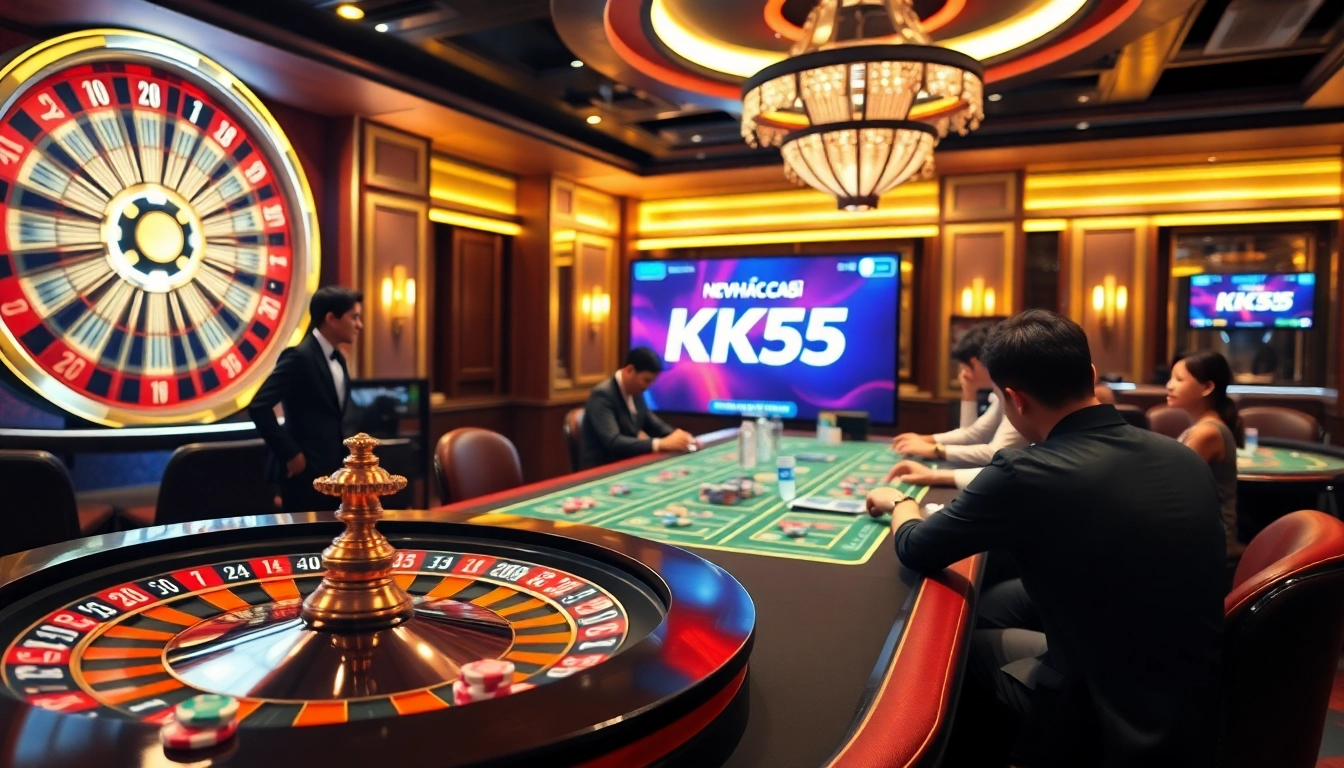 Experience the excitement of betting at Nhà cái KK55 with luxurious casino elements like roulette and poker.