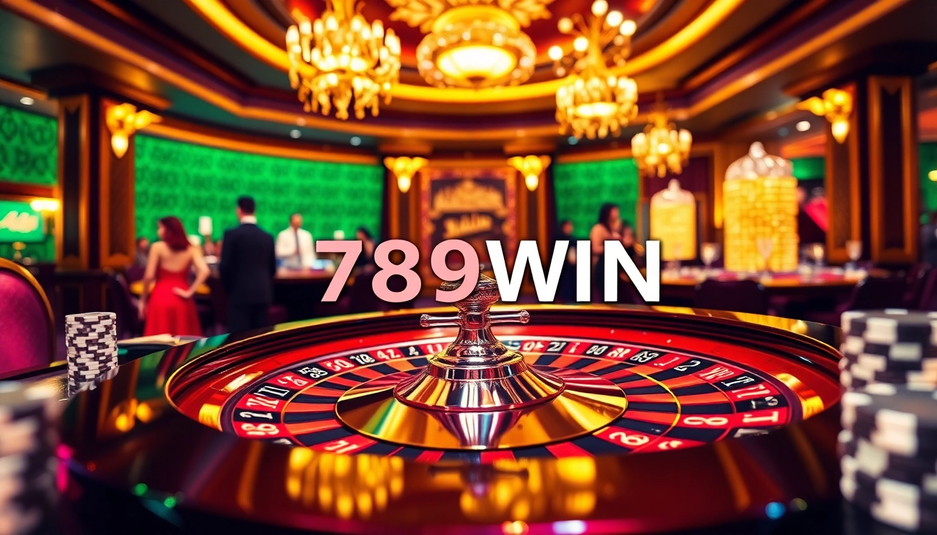 Experience the thrill of winning in this vibrant casino scene at https://789winjj.com/ featuring roulette and sparkling chips.