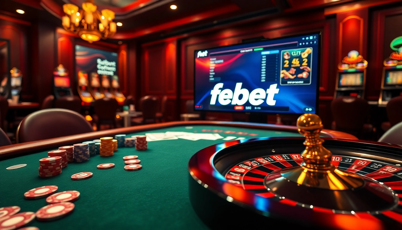 Experience the thrill of betting with febet at a luxurious casino table filled with colorful chips and cards.