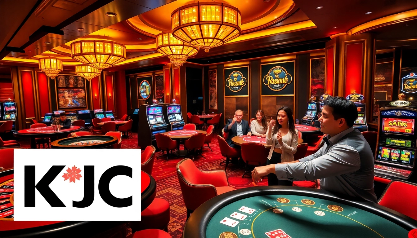 KJC casino scene showcasing exciting players at roulette and poker tables.