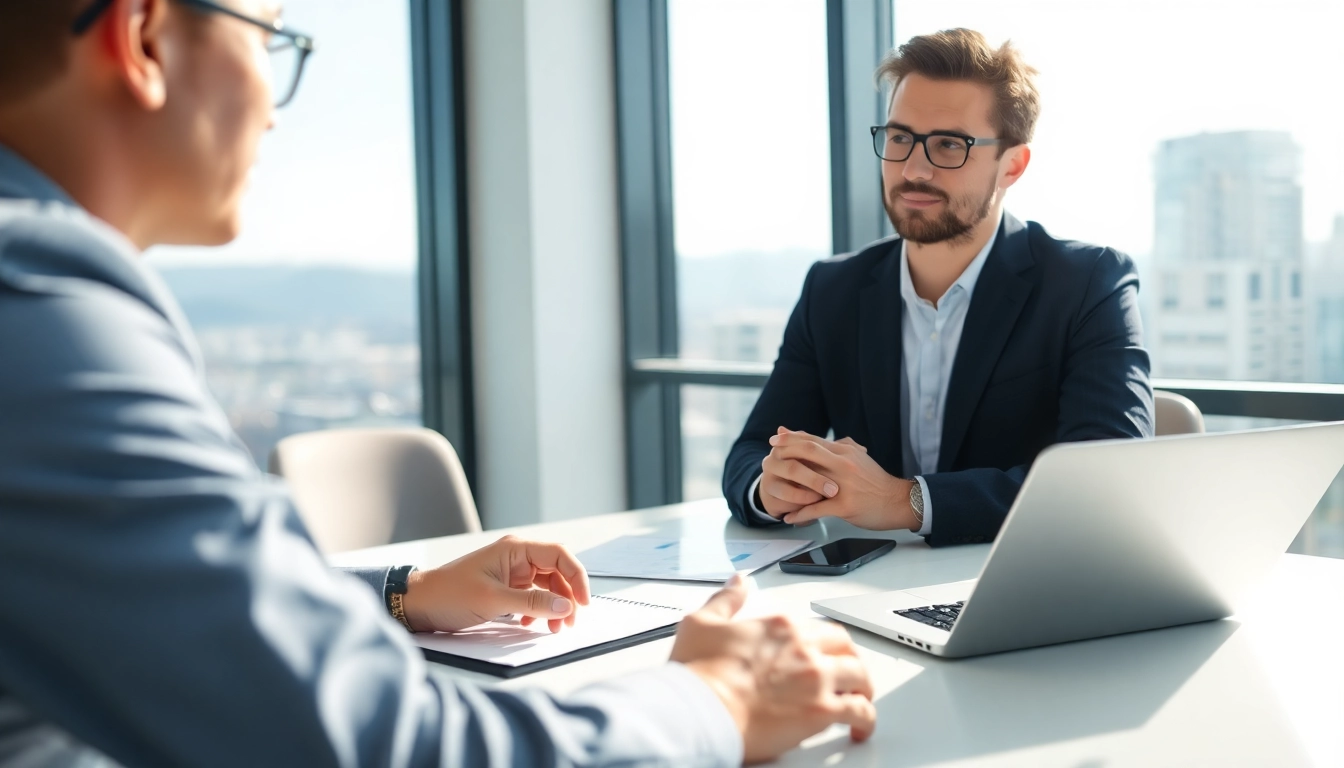 Headhunter Schweiz bei einem Interview mit Kandidaten in einem professionellen Umfeld.