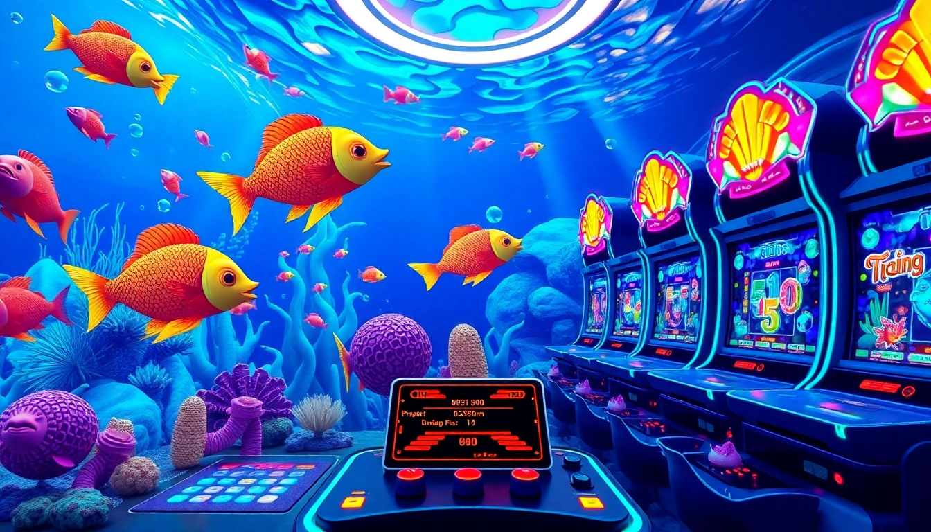 Experience the thrill of bắn cá xn88 in this vibrant underwater gaming scene.