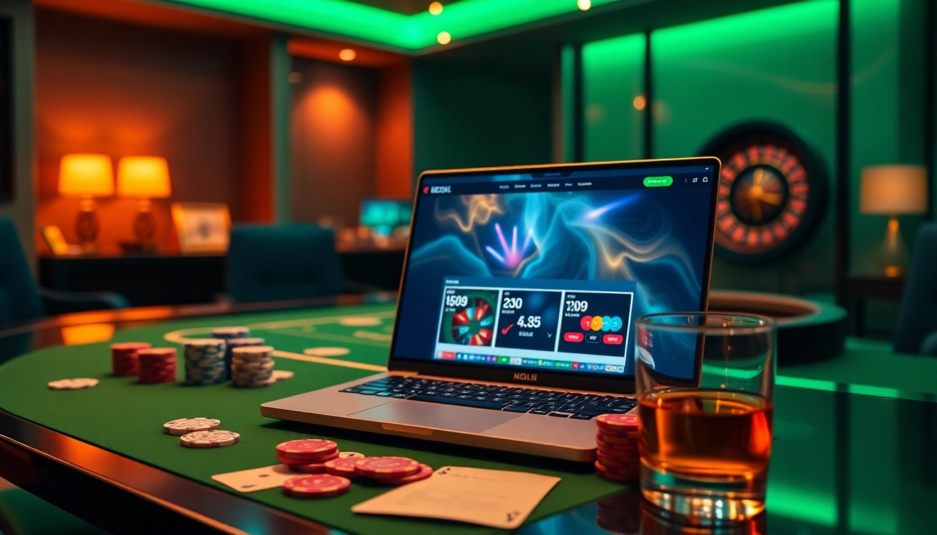 Experience the thrill of online gaming at home eejl with a luxurious casino setup featuring cards and chips.
