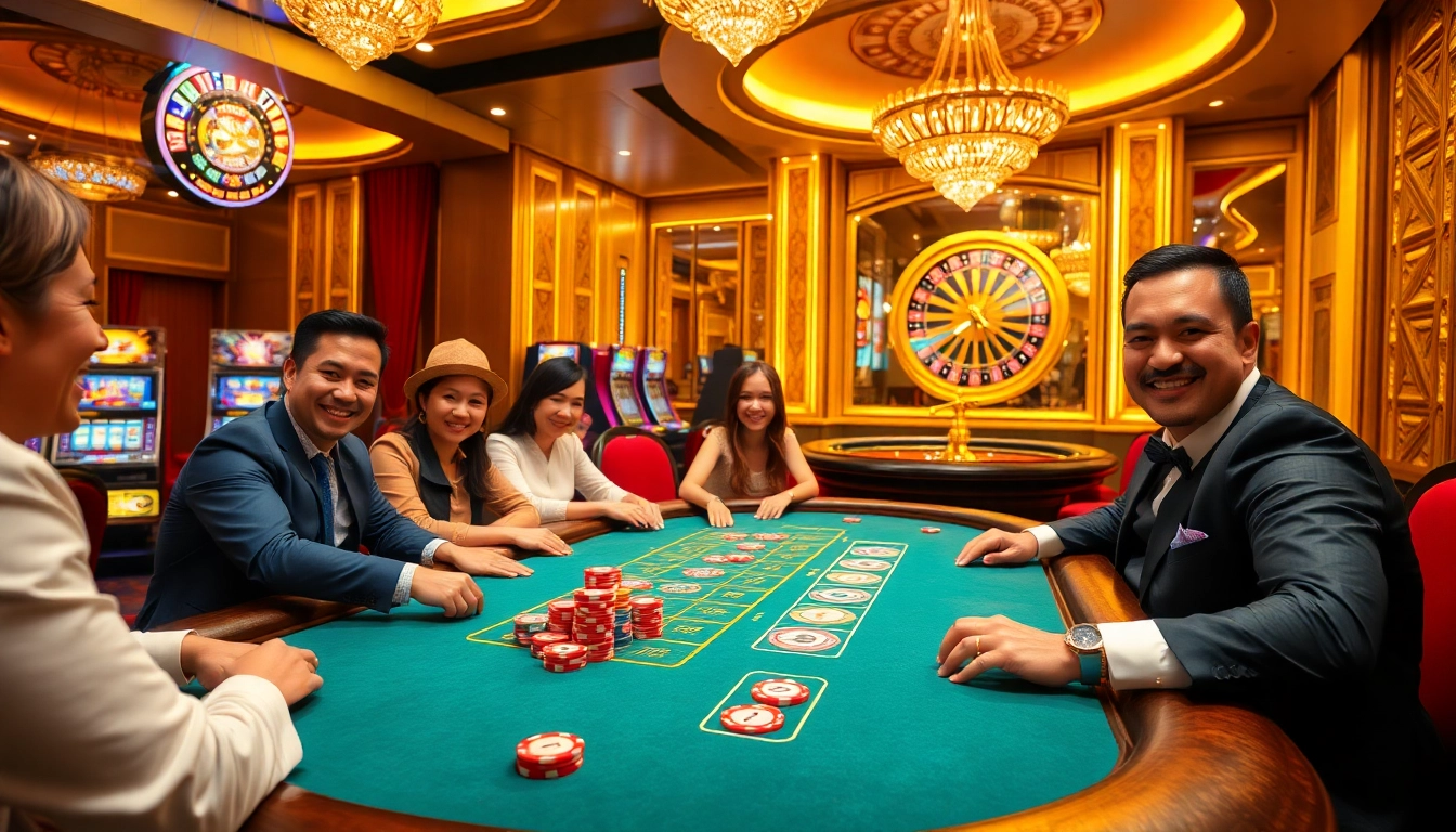 Engaging scene of game bài đổi thưởng action, showcasing players at a vibrant poker table.