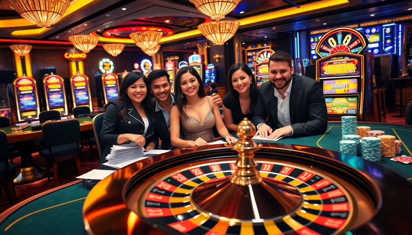 Experience the excitement at 88i's luxurious casino with vibrant games and joyful players.