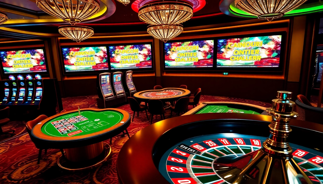 Cazinouri online Germania bonus fără depunere afișat într-un mediu vibrant de cazinou, cu mașini de slot și mese de poker.