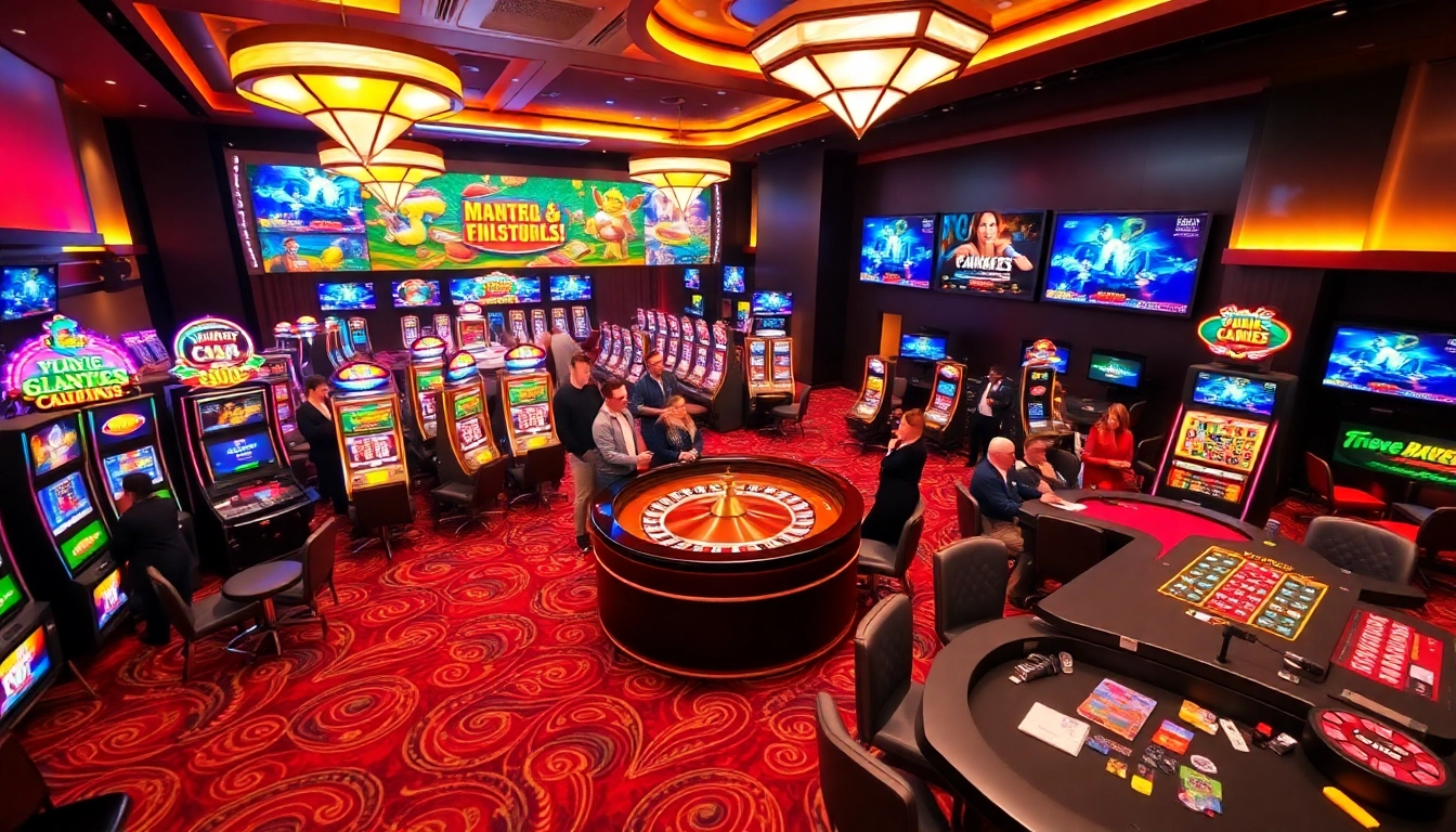 Players enjoying MMOO's live casino games under vibrant lights.