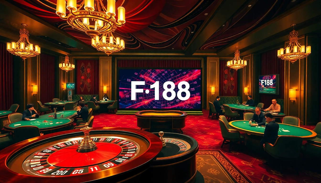 Players enjoying a thrilling gaming experience at F168's vibrant casino tables, capturing excitement and engagement.