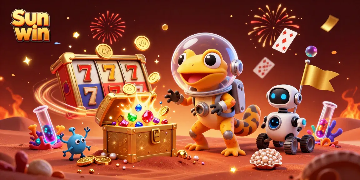Experience the excitement of Sun win in a vibrant, animated scene filled with colorful casino elements.